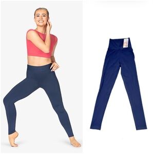 NWT Baltogs Dancewear High Rise Compression Fit Full Length Leggings Navy Blue
